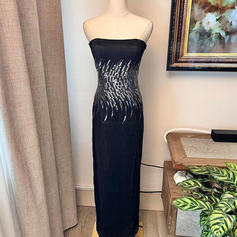 Cachet Vintage Black Strapless Sequin Dress